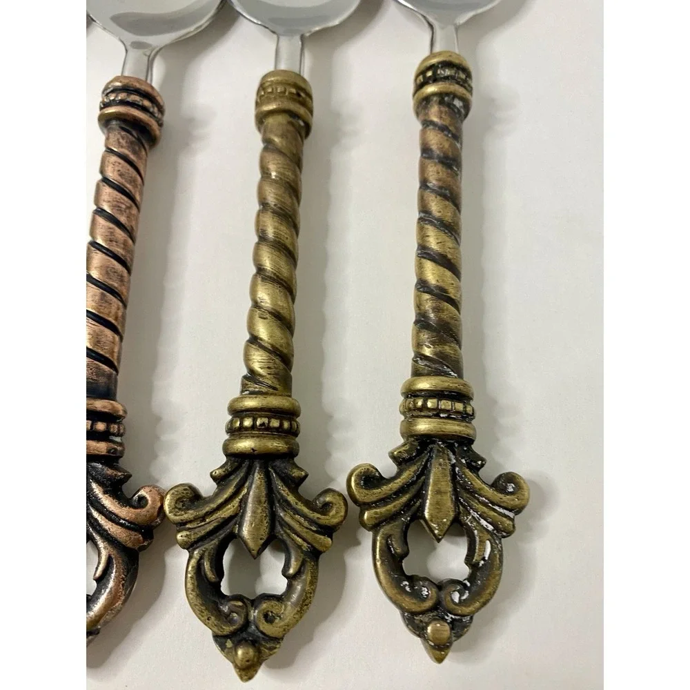 4 Gracious Goods Collection Acanthus Fleur de lis Stainless Soup Spoons 8